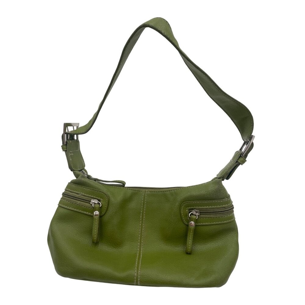 Vintage St. Johns Bay 1970s Green Faux Leather Shoulder Bag Dual Zippered Pocket